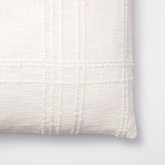 Open Box - Euro Texture Tonal Plaid Decorative Throw Pillow O Off White - Picture 3 of 4